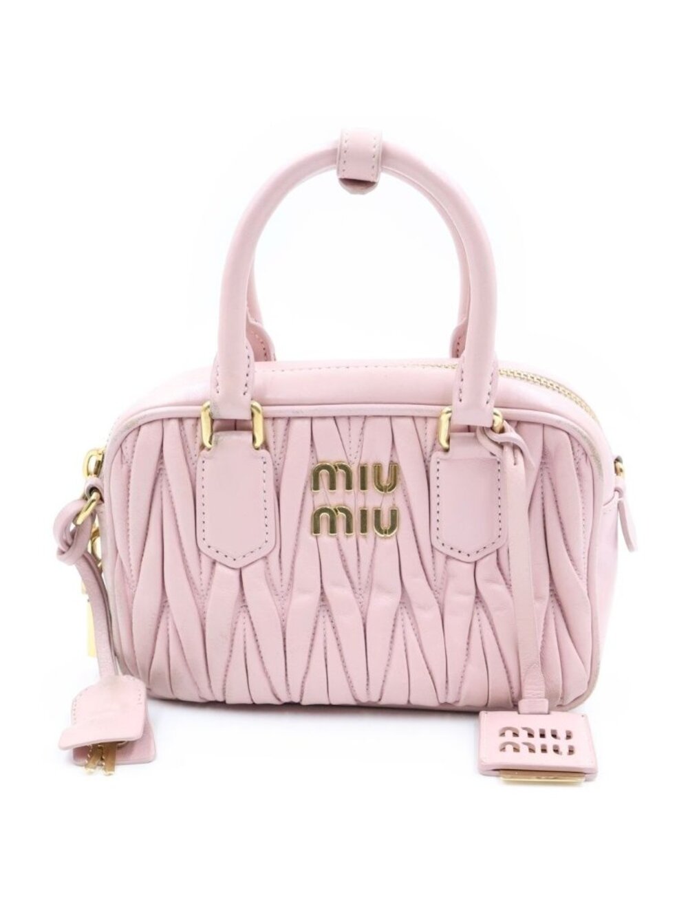 Miu Miu Arcadia Matelasse 2-Way Mini Shoulder Bag Light Pink Leather Gold